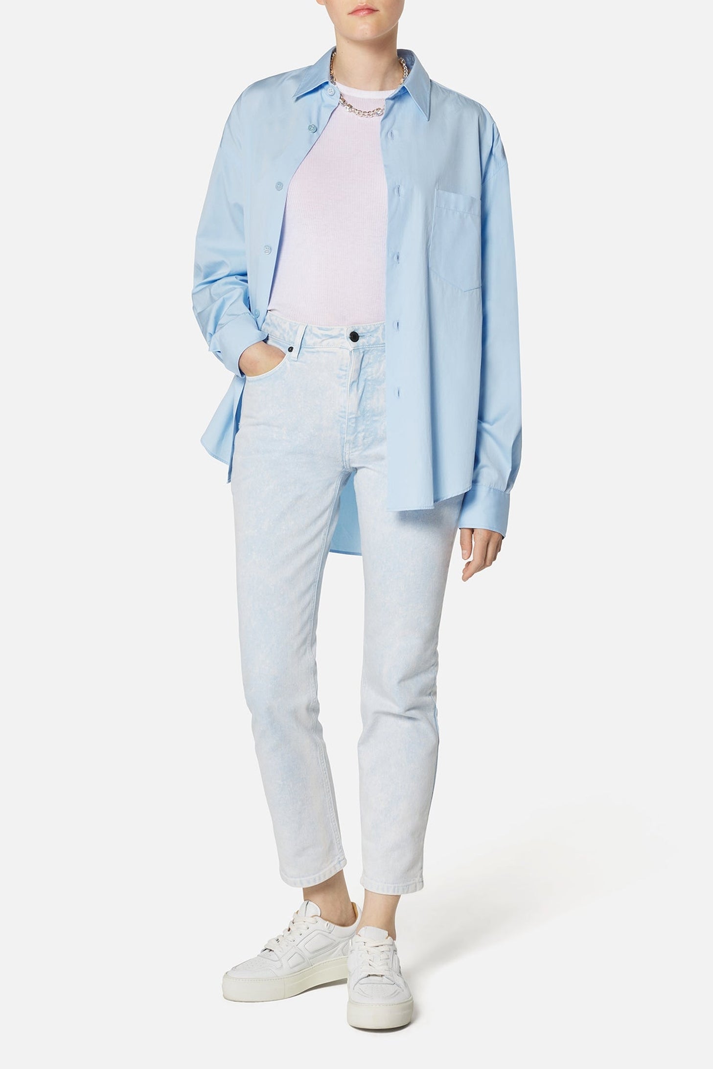 Pantalon droit délavé en denim - Sky Blue