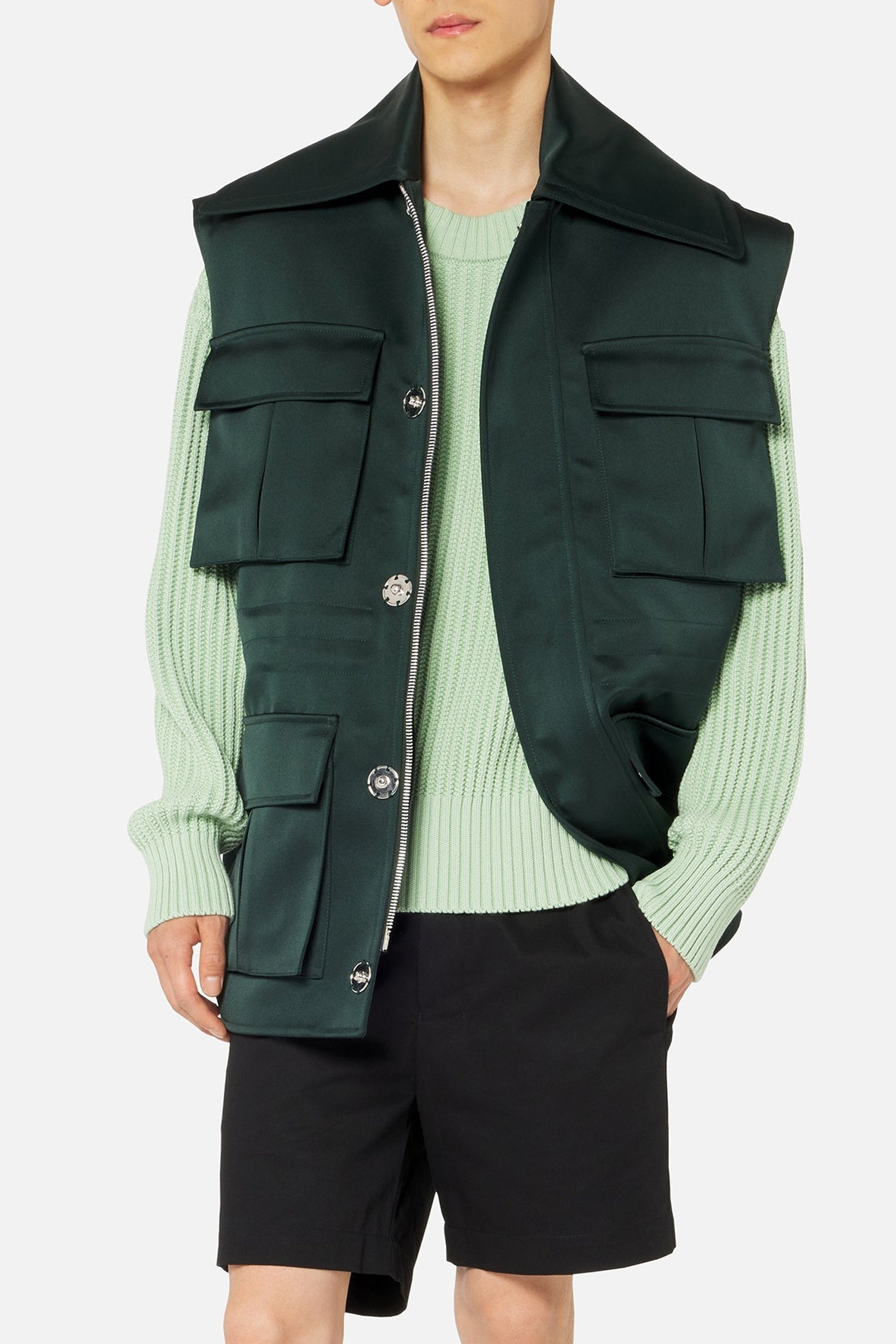 Pull à col rond en maille - Aqua & White