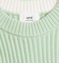 Pull à col rond en maille - Aqua & White