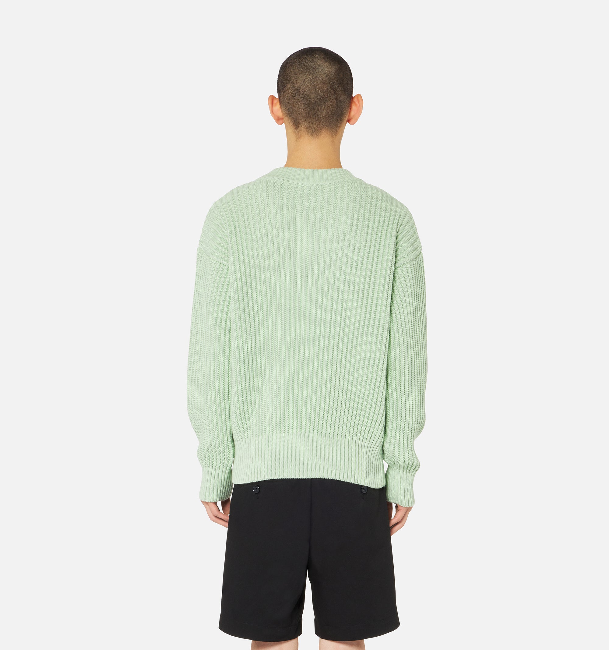 Pull à col rond en maille - Aqua & White