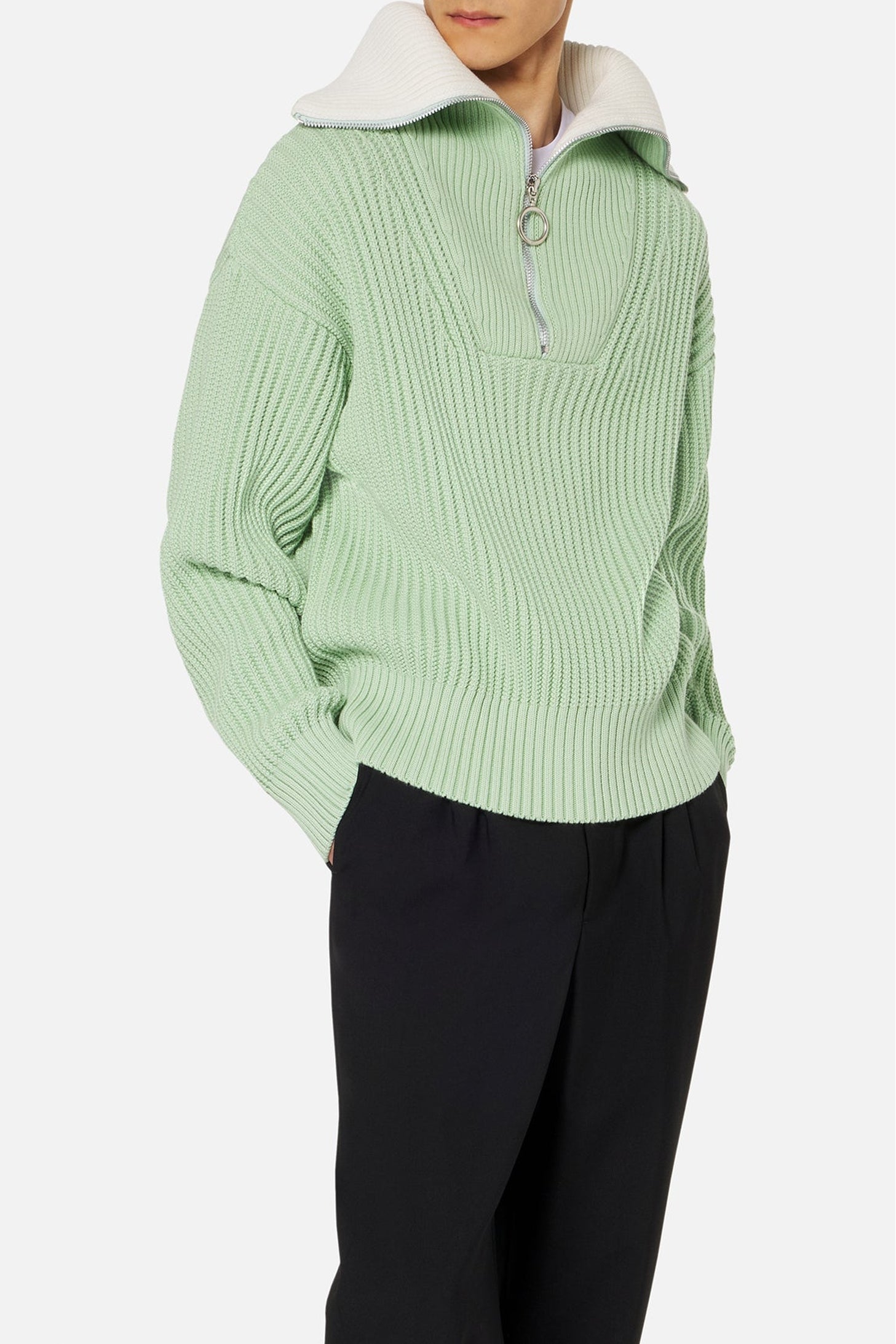 Pull camionneur en maille - Aqua & White