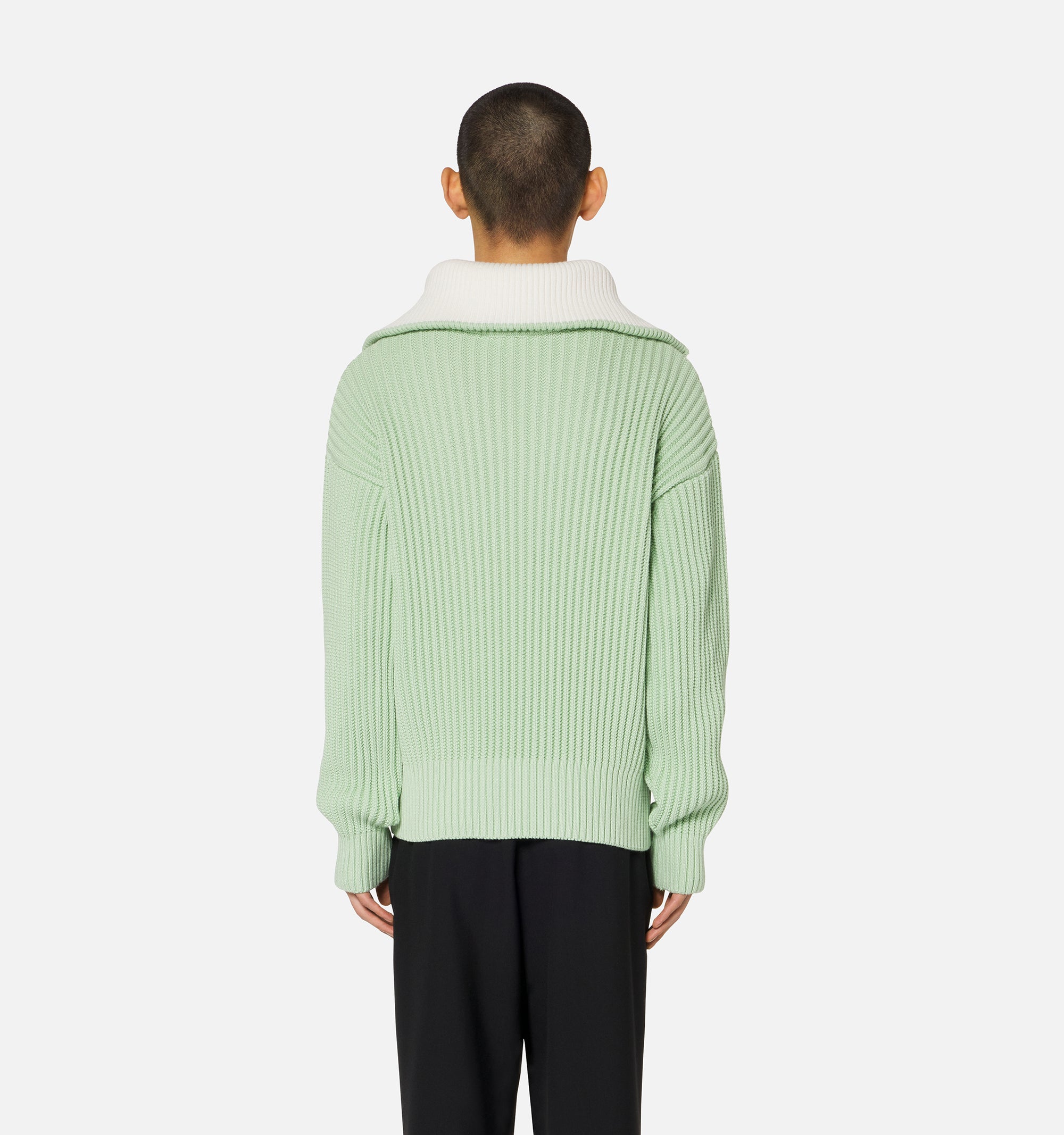 Pull camionneur en maille - Aqua & White