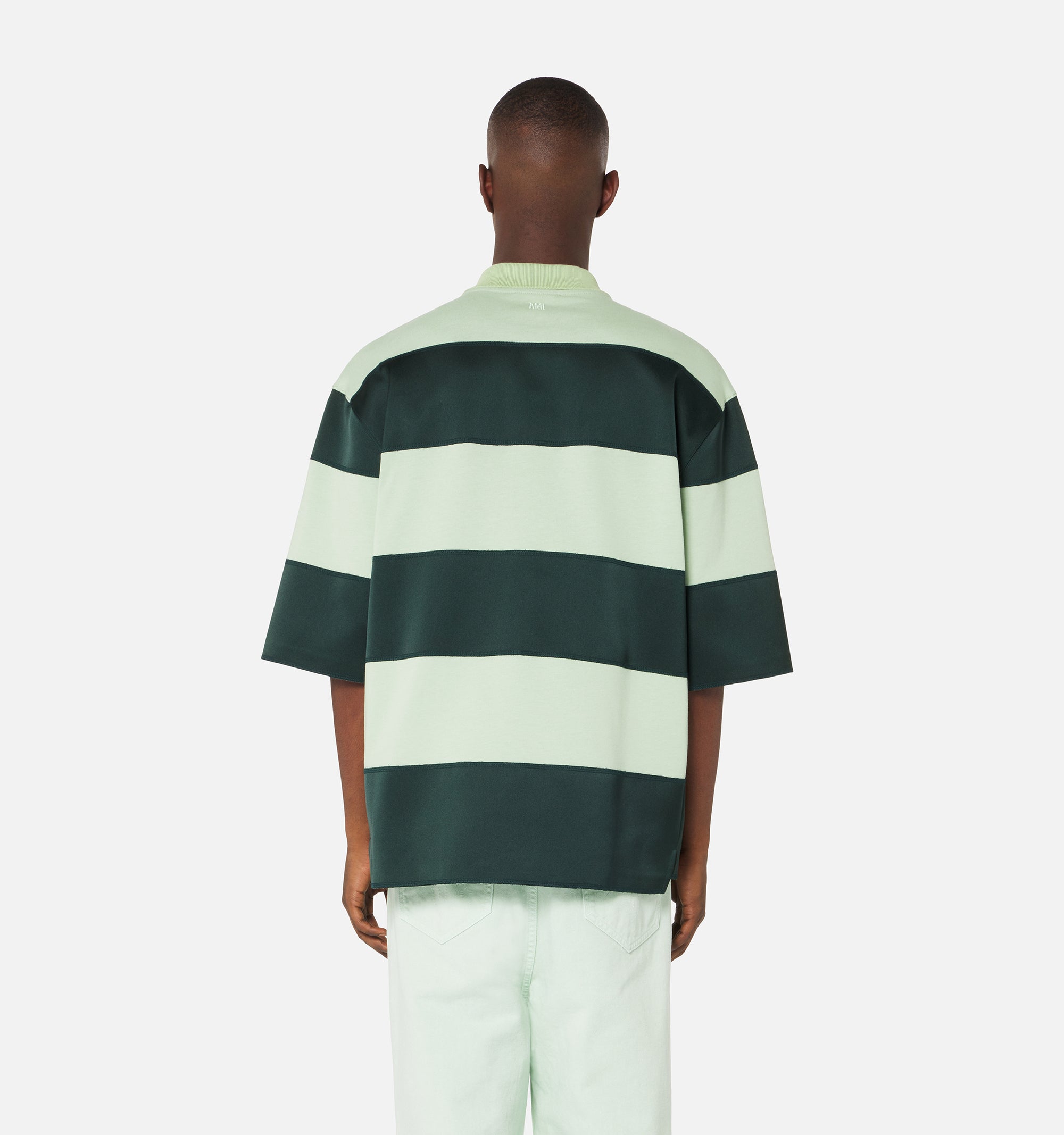 Polo oversize à rayures épaisses - Evergreen & Pale Green