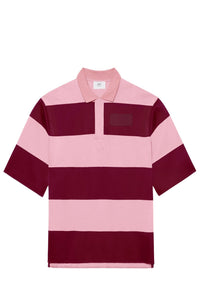Polo oversize à rayures épaisses - Pale Pink & Bordeaux
