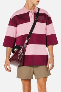 Polo oversize à rayures épaisses - Pale Pink & Bordeaux