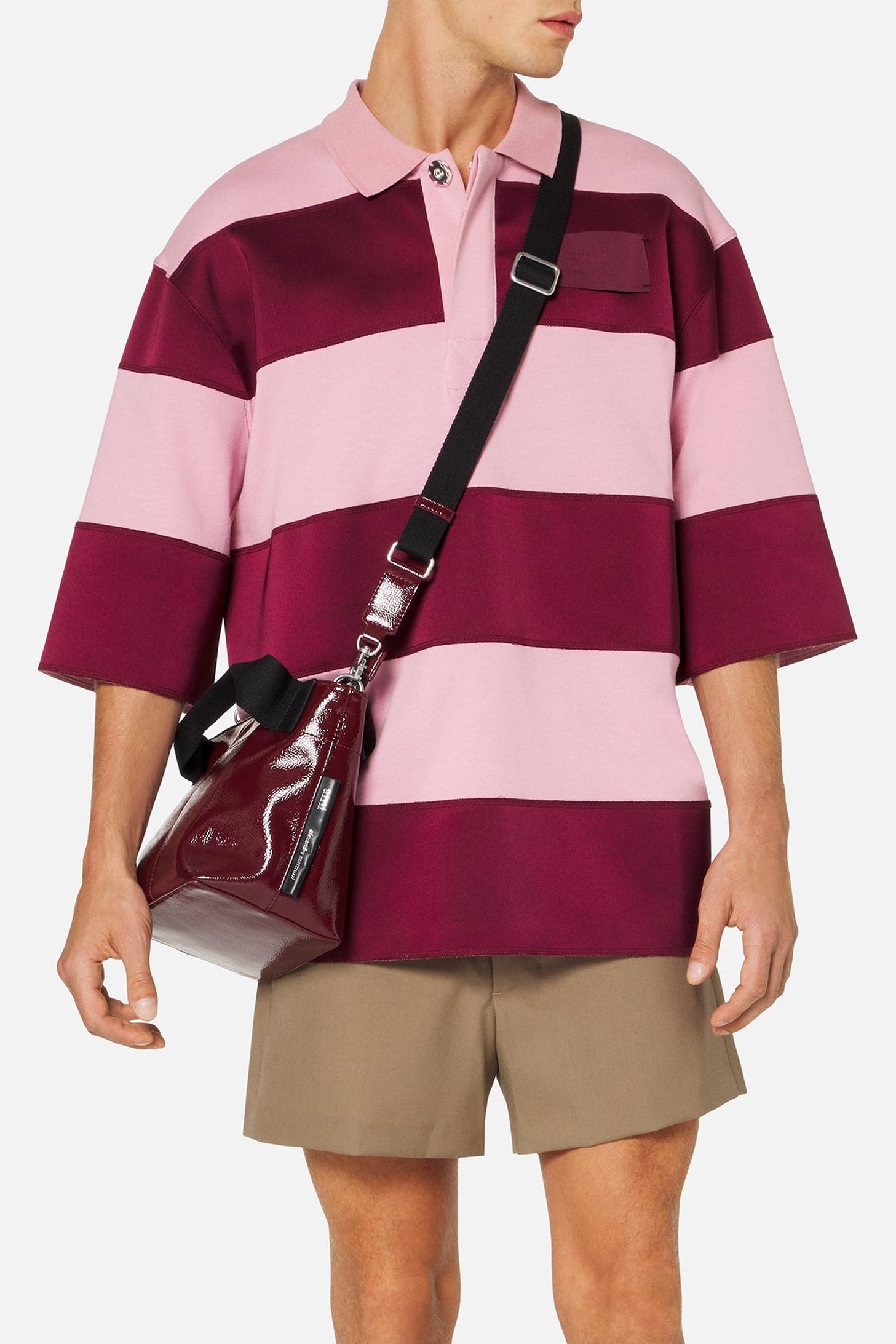 Polo oversize à rayures épaisses - Pale Pink & Bordeaux
