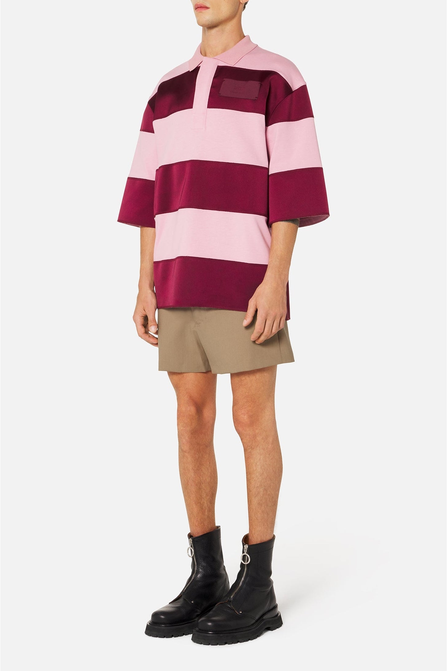 Polo oversize à rayures épaisses - Pale Pink & Bordeaux
