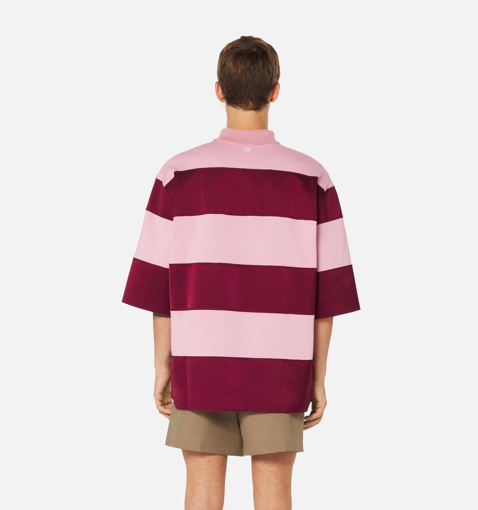 Polo oversize à rayures épaisses - Pale Pink & Bordeaux