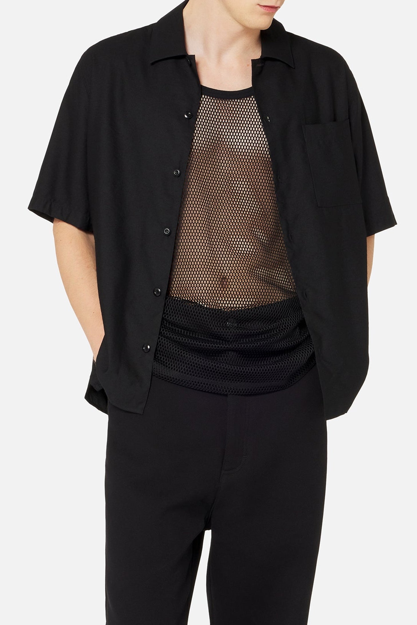 Chemise à manches courtes et col requin - Black