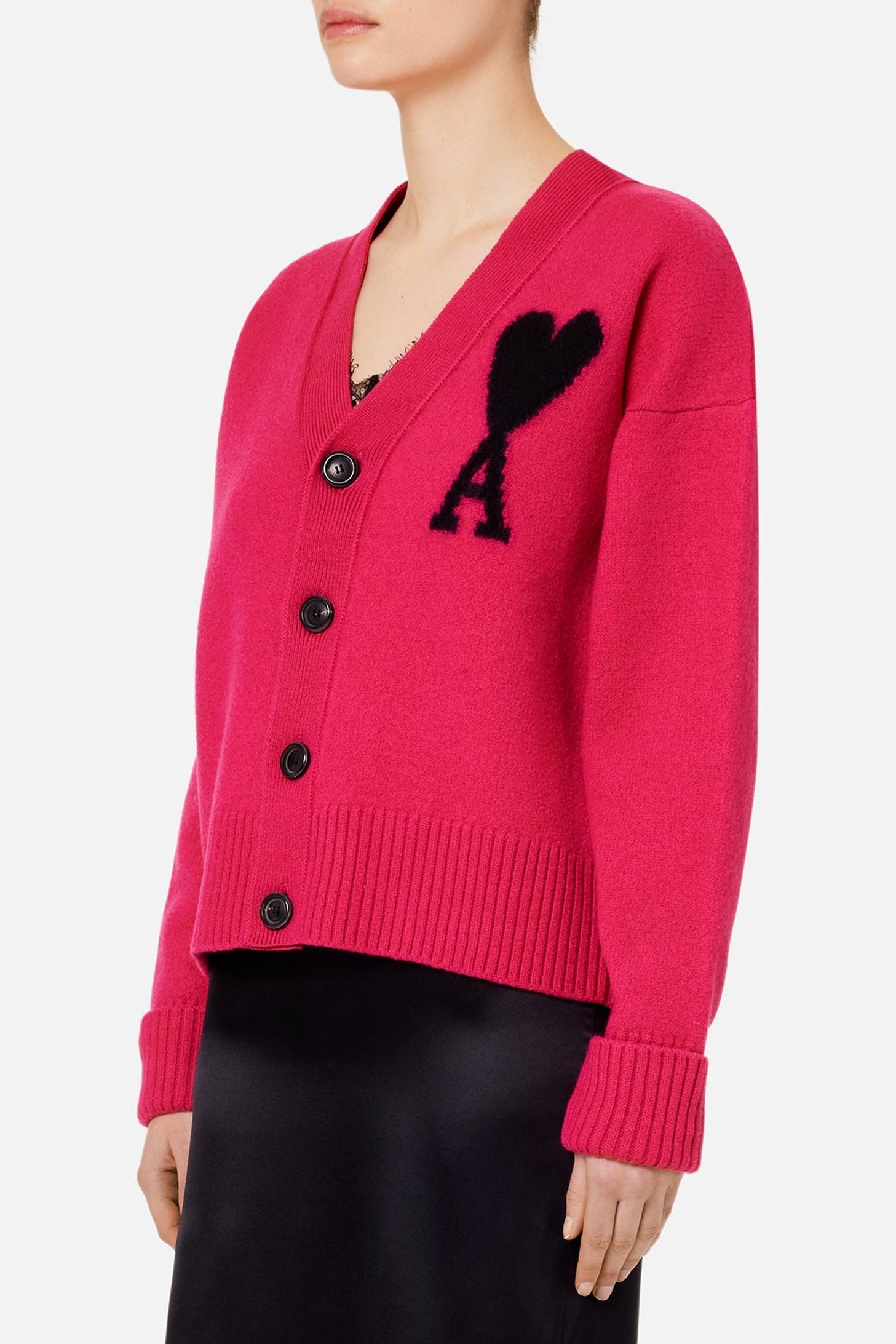 Iconic ADC Wool Cardigan - Neon Fuchsia & Black