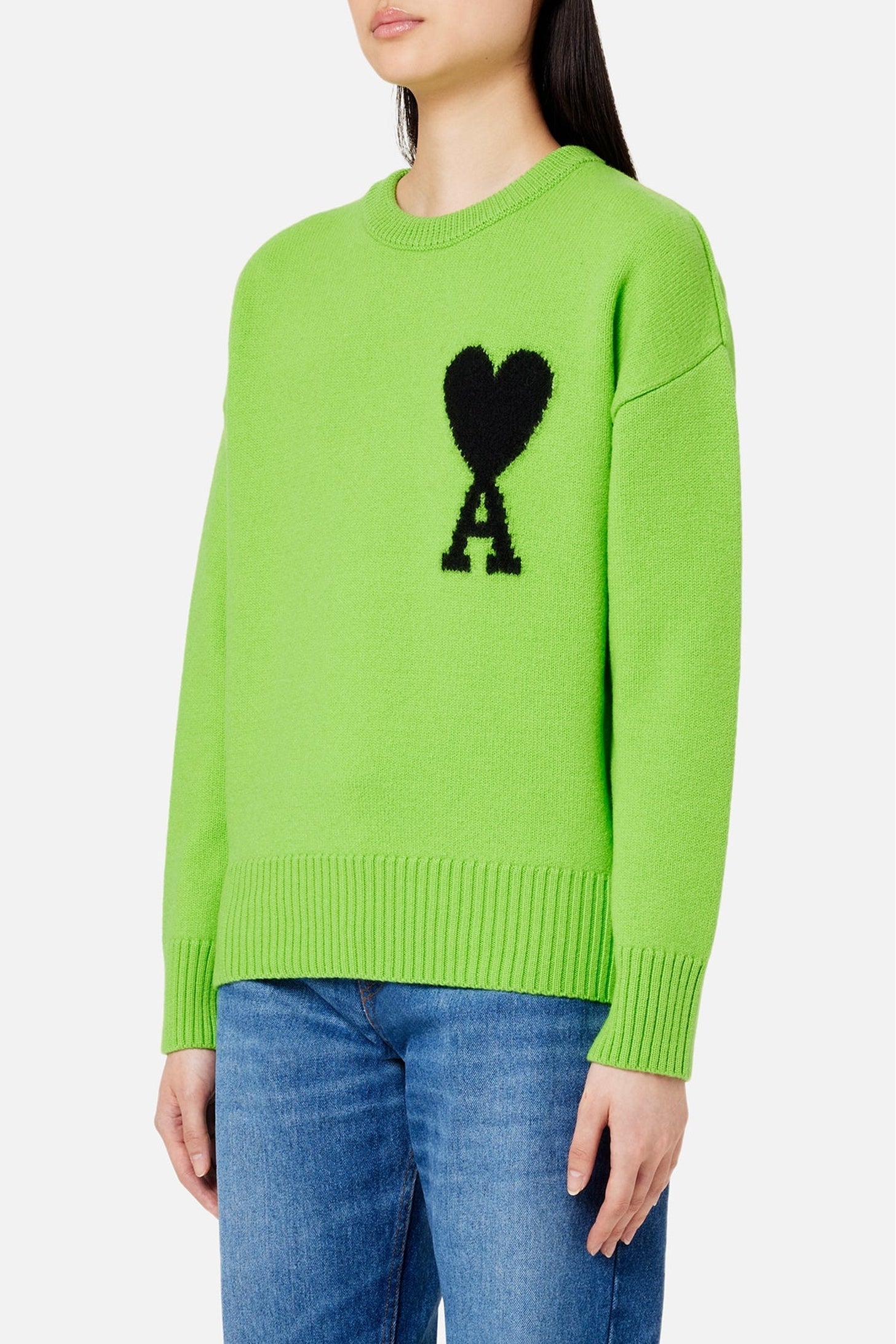 Iconic ADC round-neck wool jumper - Neon Green & Black