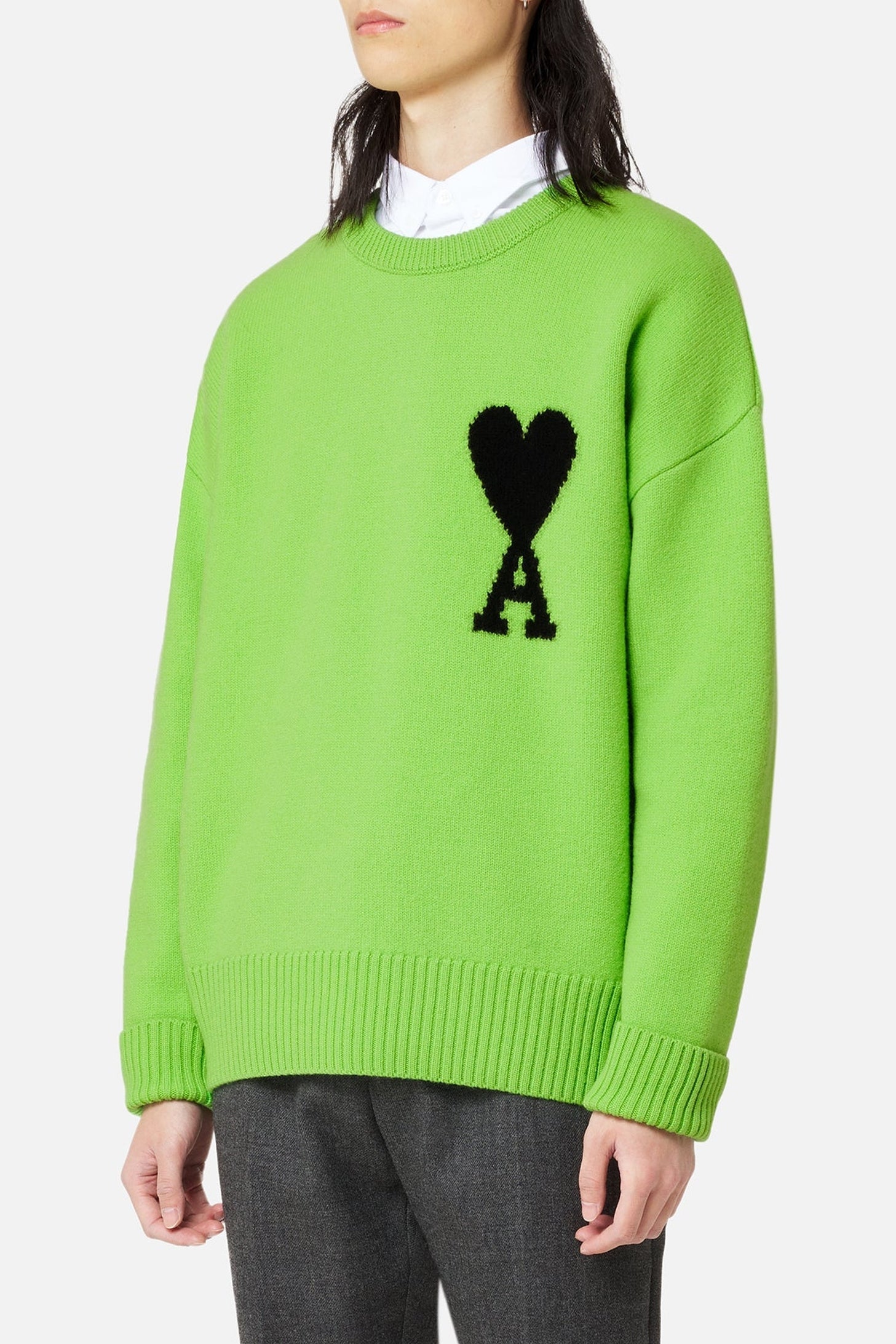 Iconic ADC round-neck wool jumper - Neon Green & Black
