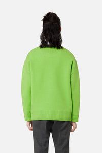Iconic ADC round-neck wool jumper - Neon Green & Black