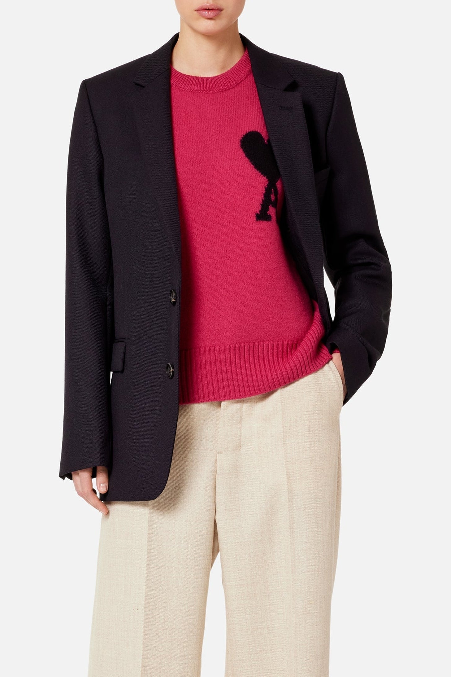 Pull Iconique ADC à col rond en laine - Neon Fuchsia & Black