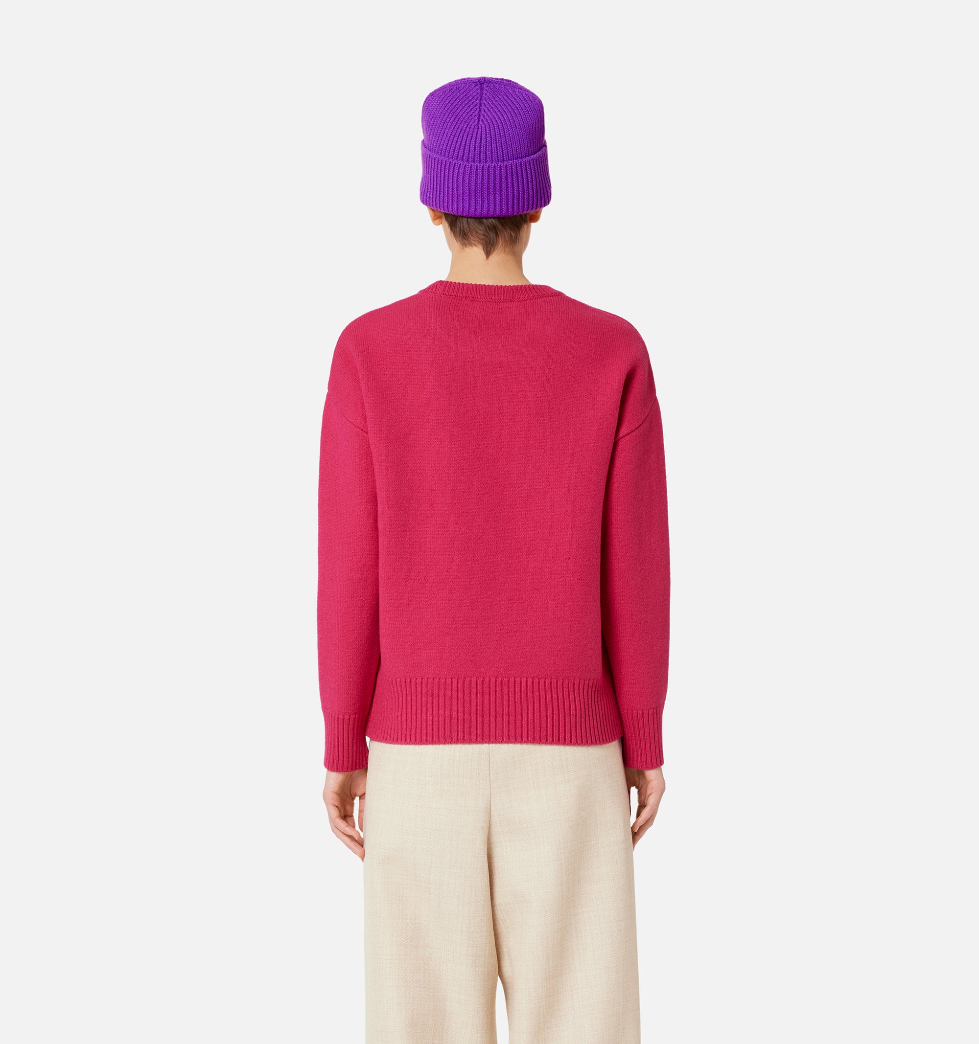 Pull Iconique ADC à col rond en laine - Neon Fuchsia & Black
