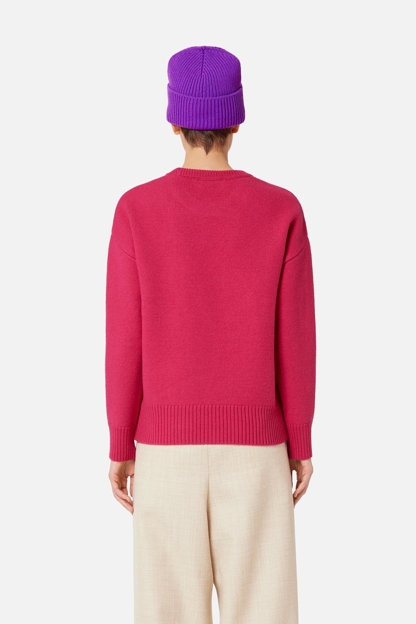 Pull Iconique ADC à col rond en laine - Neon Fuchsia & Black