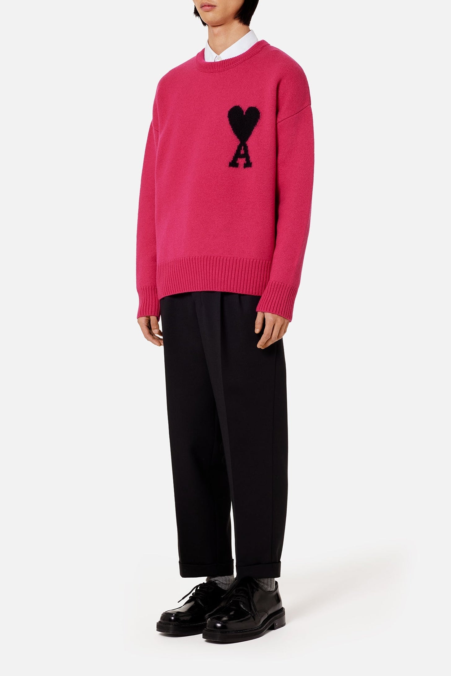 Pull Iconique ADC à col rond en laine - Neon Fuchsia & Black