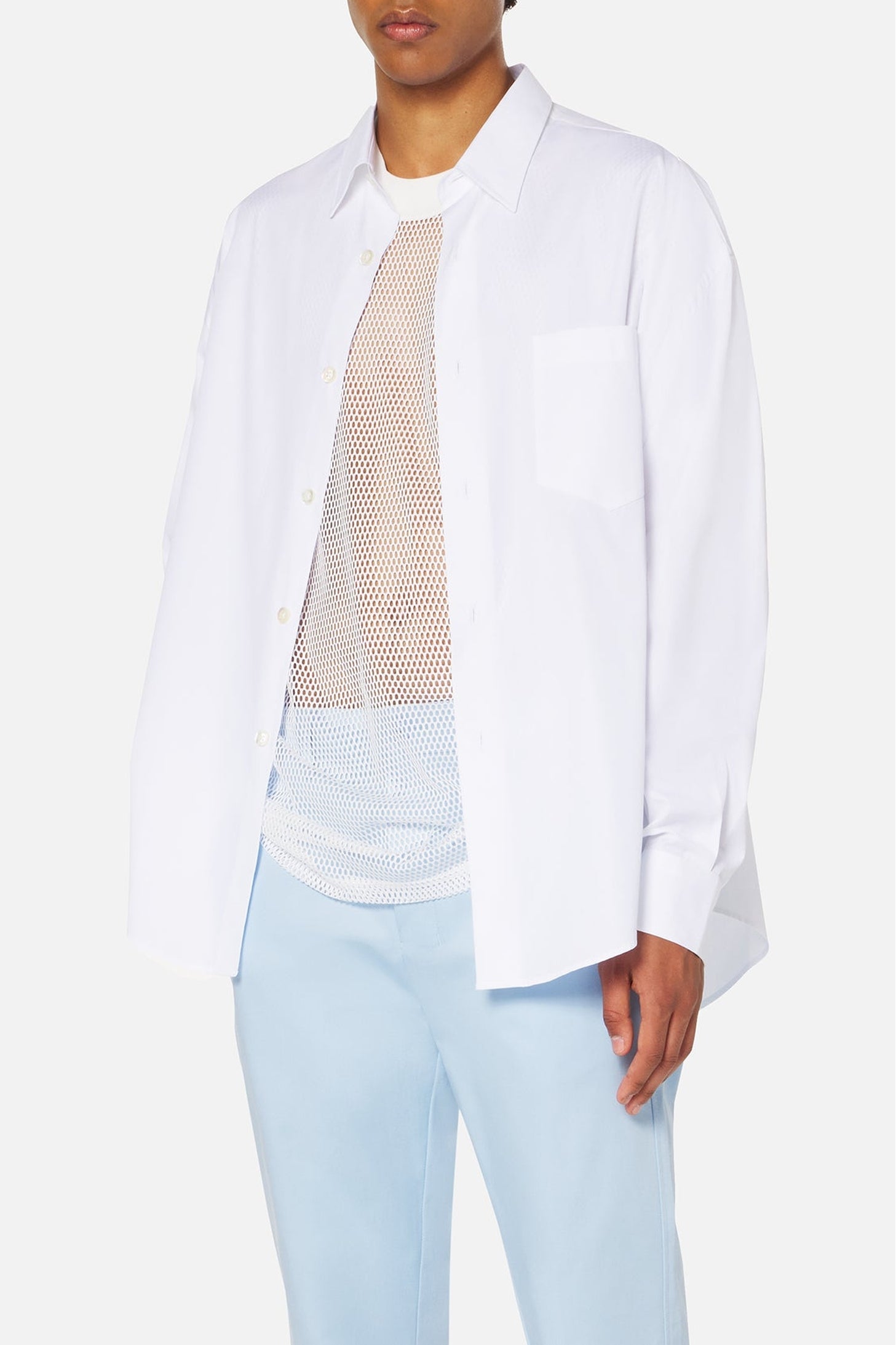 Chemise à poignets boutonnés en satin de coton - White