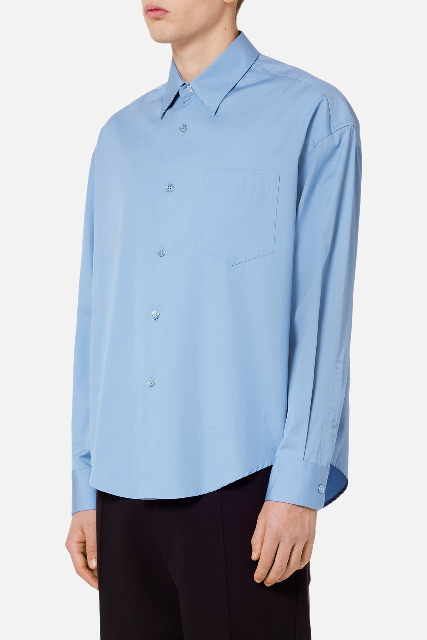 Chemise à poignets boutonnés en satin de coton - Pale Blue