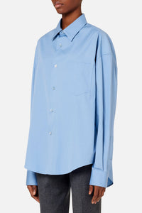 Chemise à poignets boutonnés en satin de coton - Pale Blue
