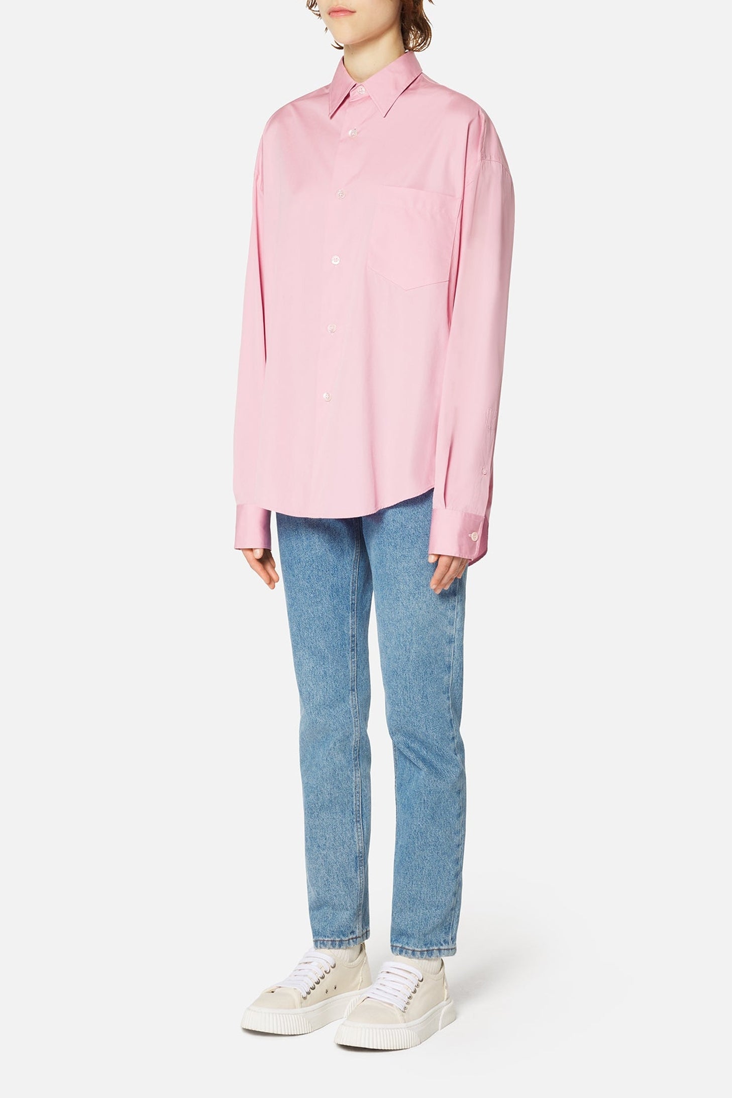 Chemise à poignets boutonnés en satin de coton - Pale Pink