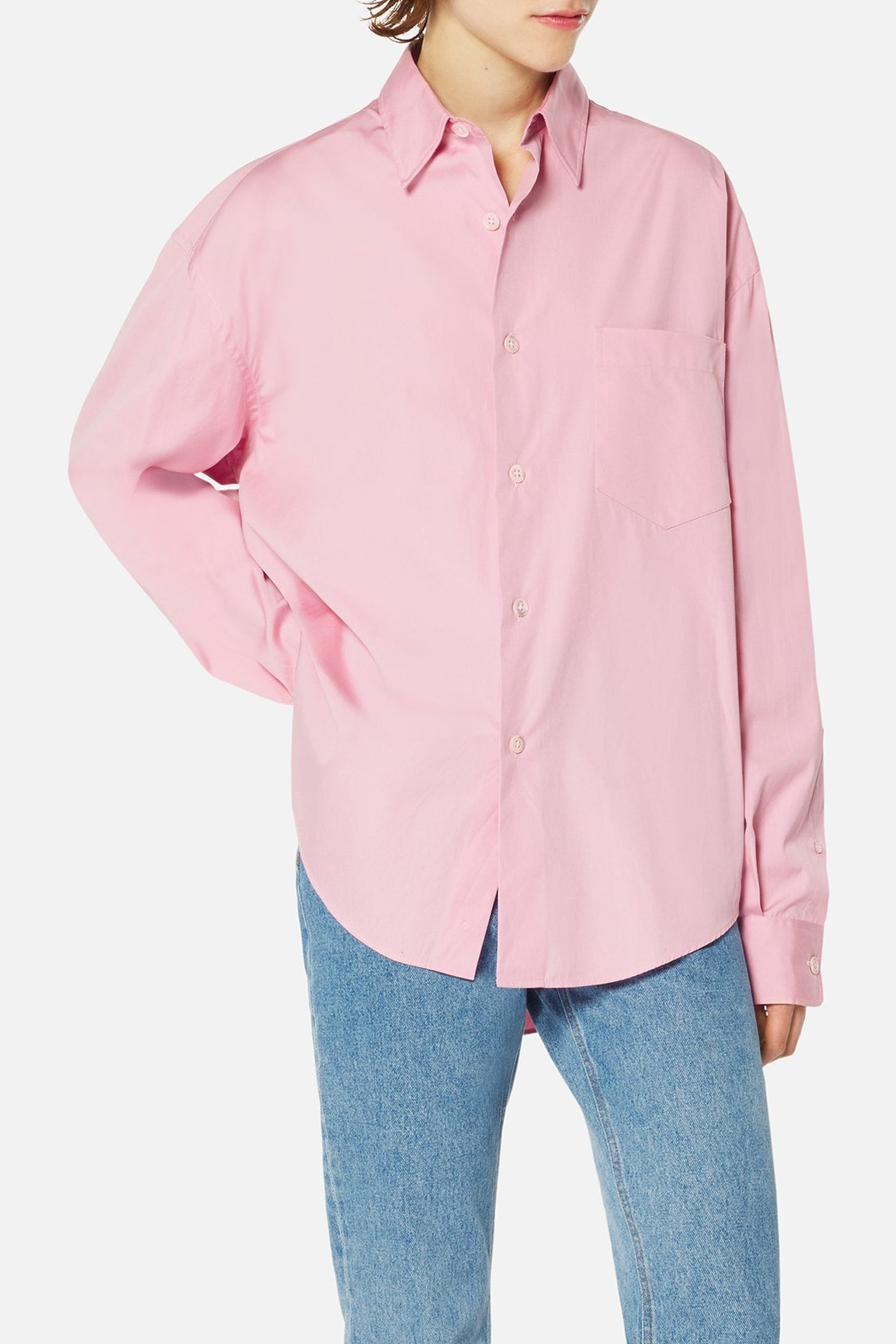 Chemise à poignets boutonnés en satin de coton - Pale Pink