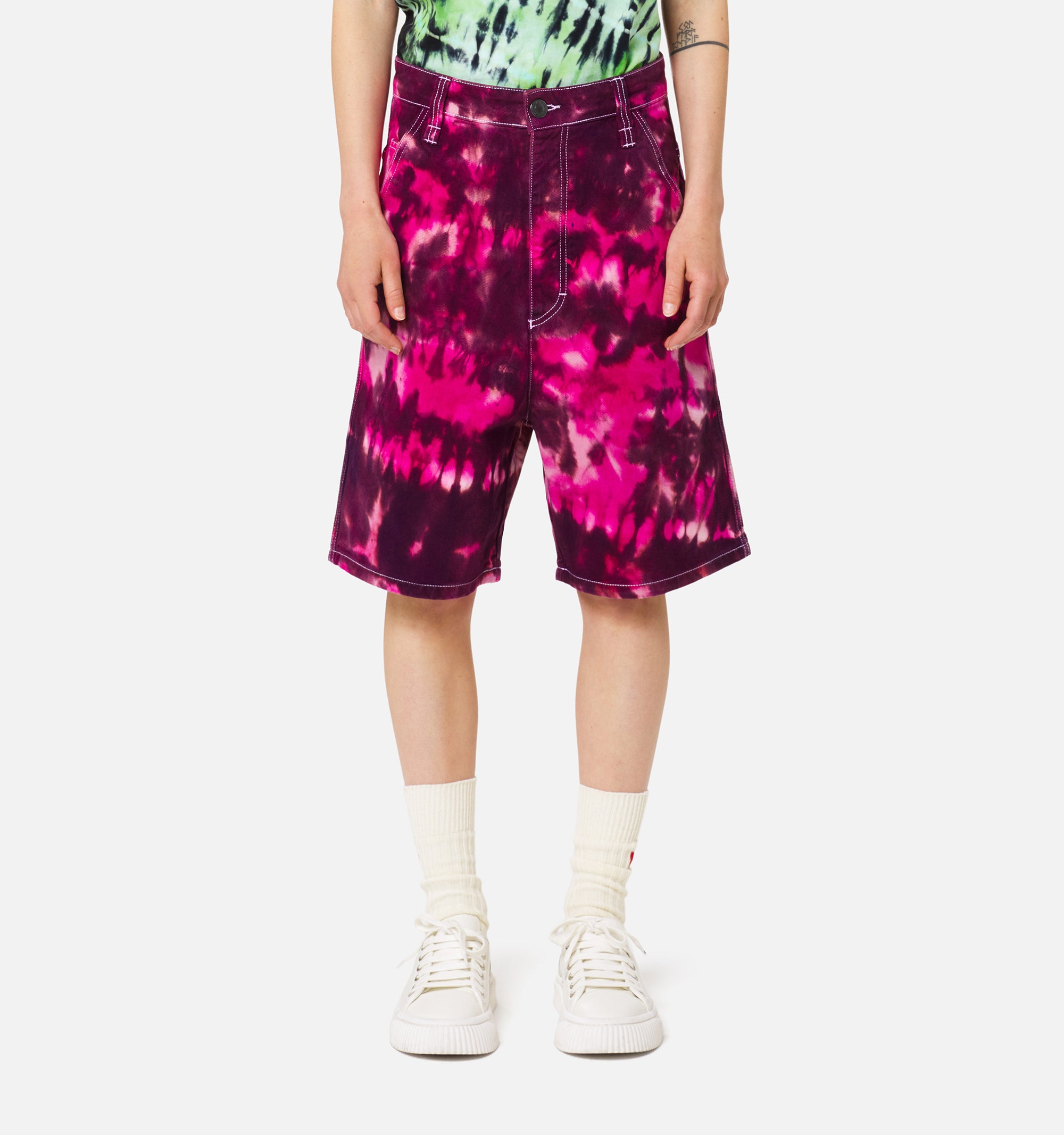 Bermuda Alex tie and dye en denim - Pink & White
