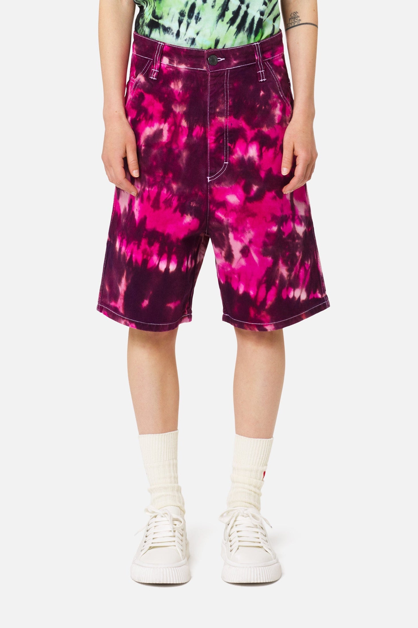 Bermuda Alex tie and dye en denim - Pink & White