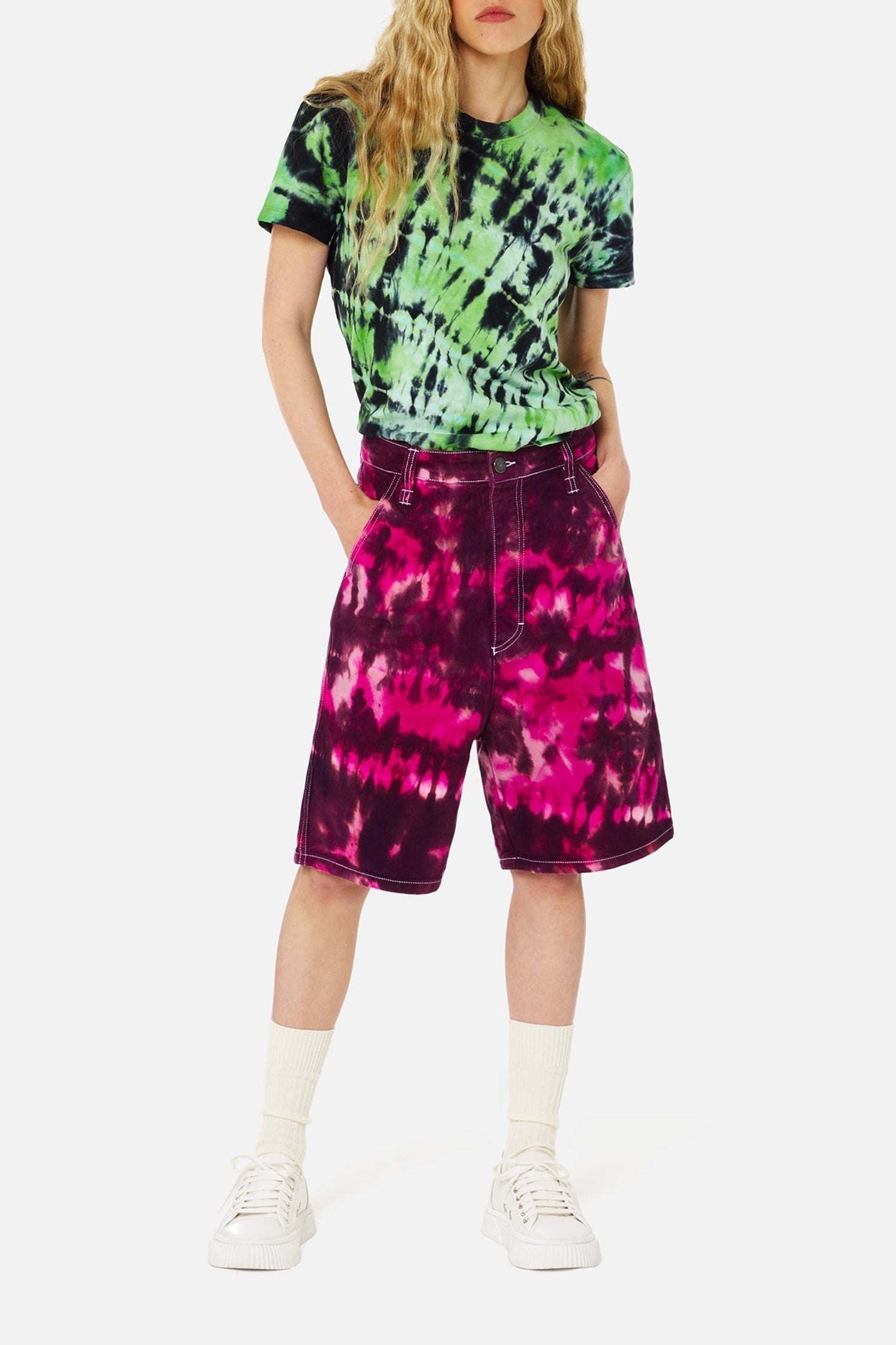 Bermuda Alex tie and dye en denim - Pink & White