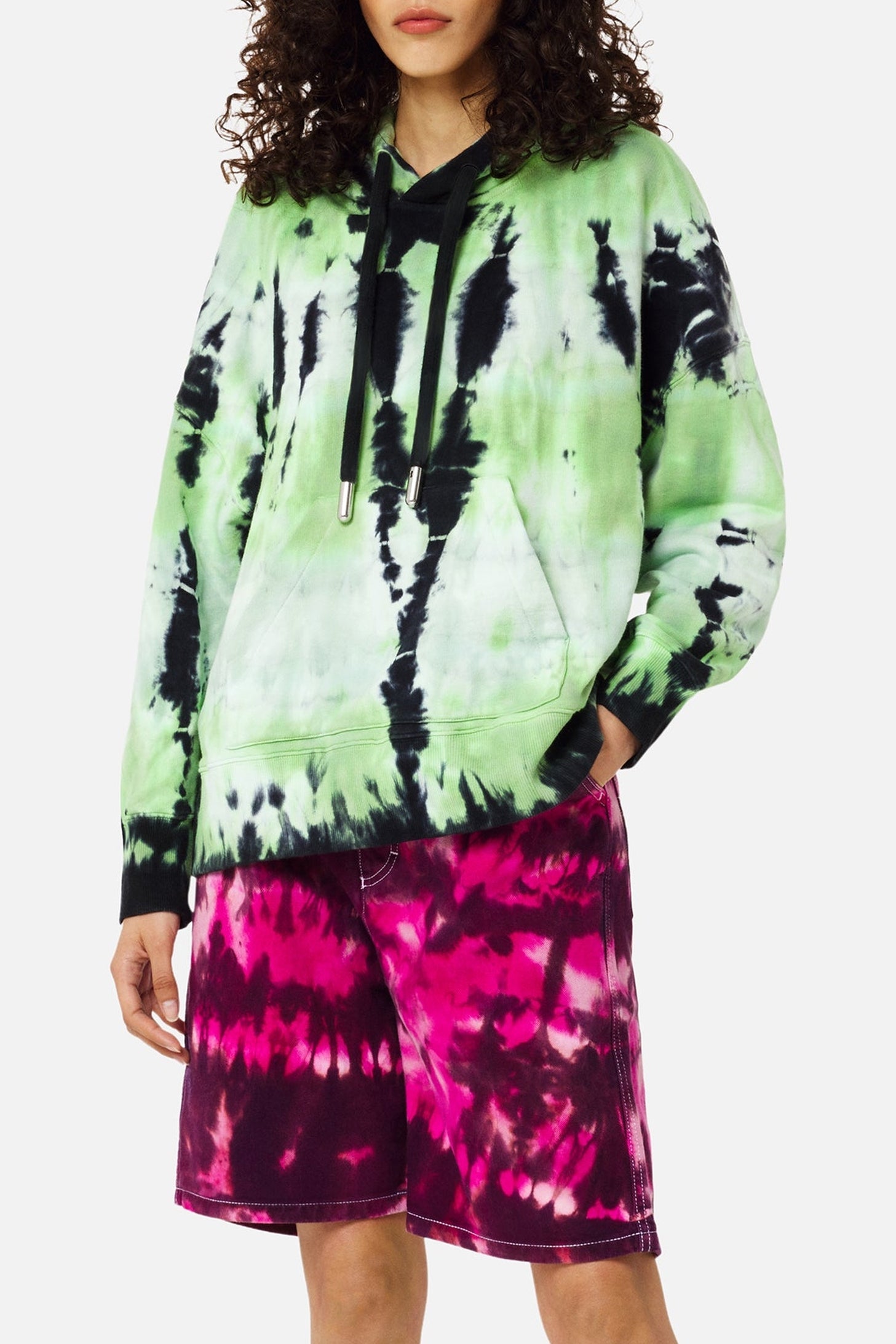 Sweat à capuche tie and dye - Green & White