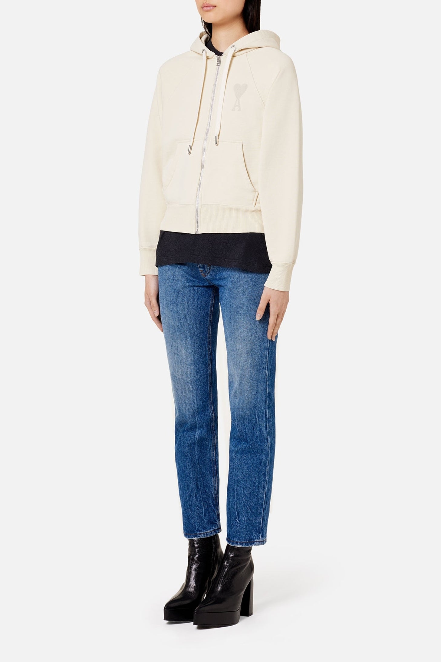 Sweat à capuche Ami de Cœur zippé - Off White