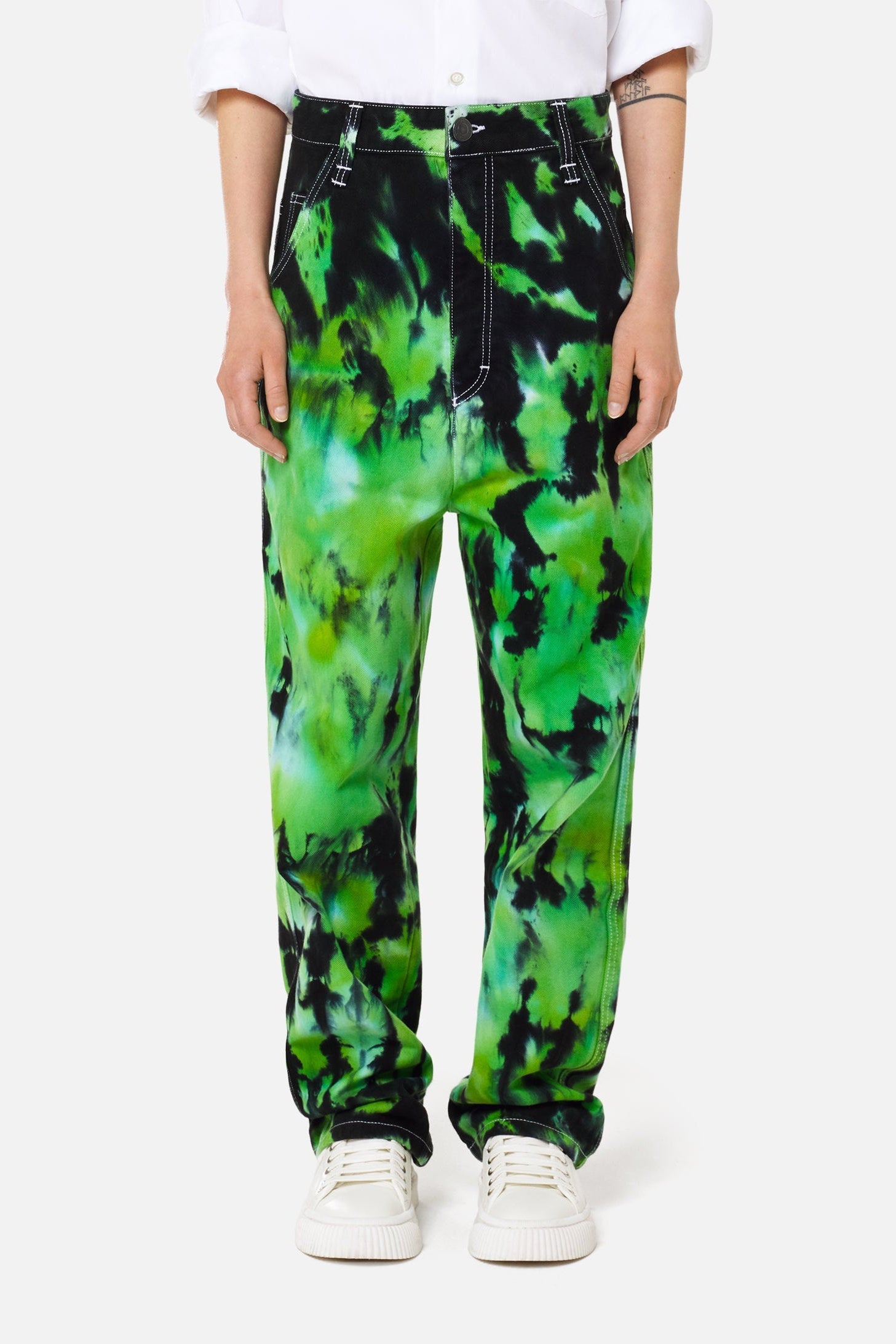 Pantalon Alex tie and dye en denim - Green & White
