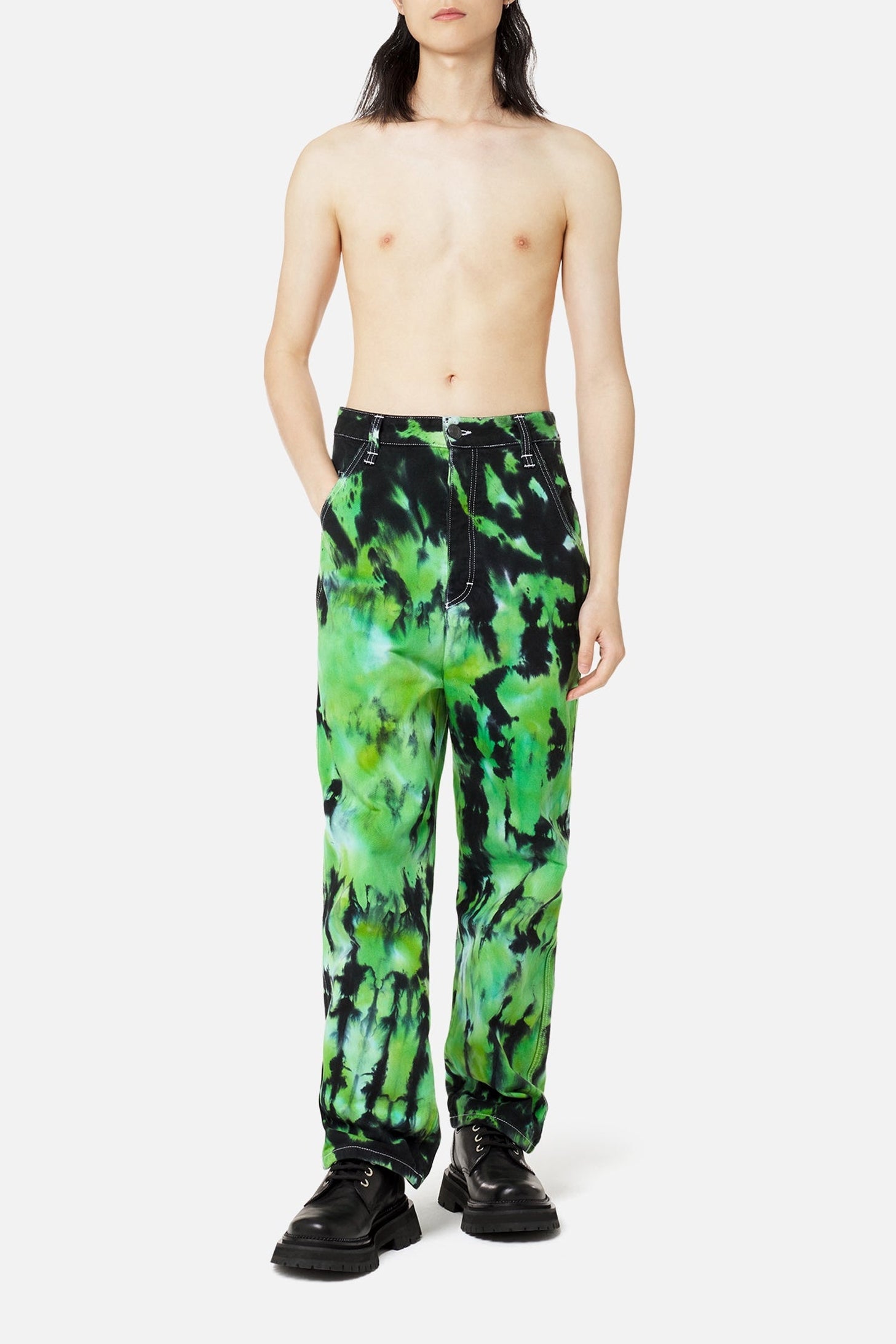 Pantalon Alex tie and dye en denim - Green & White