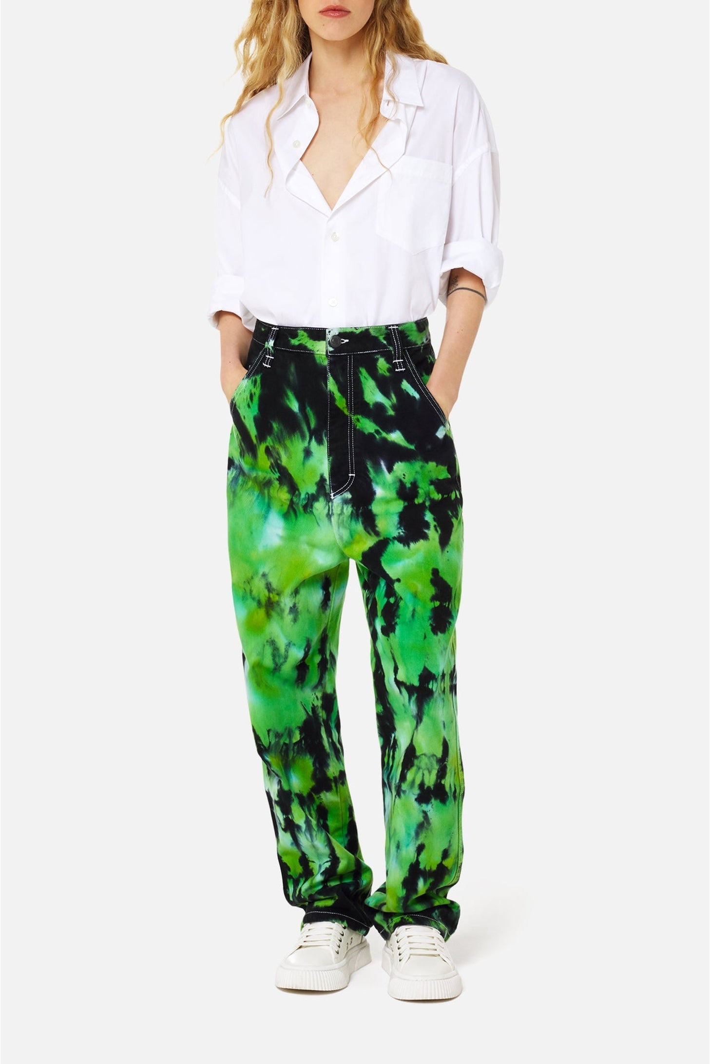 Pantalon Alex tie and dye en denim - Green & White
