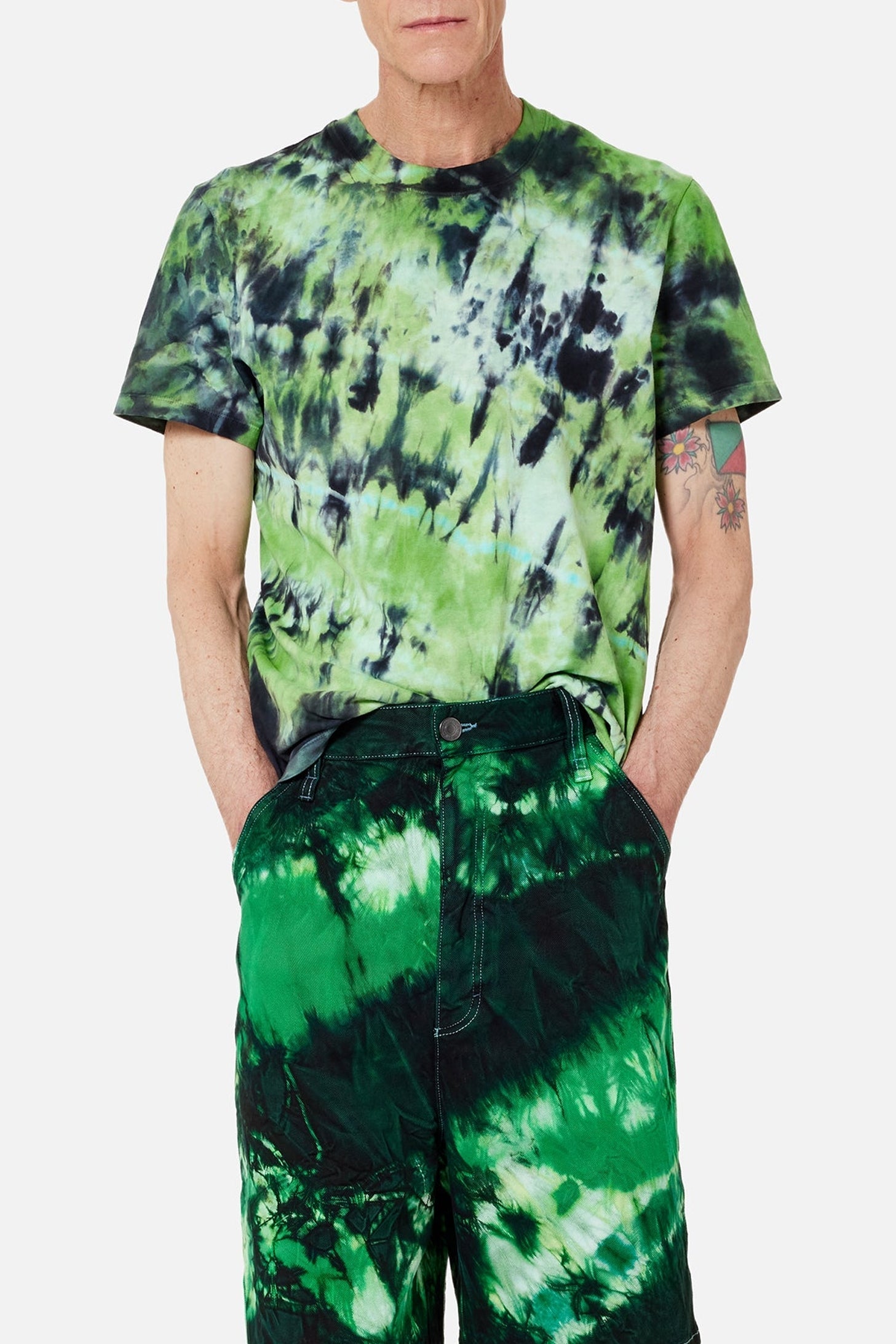 T-shirt tie and dye brodé - Green & White