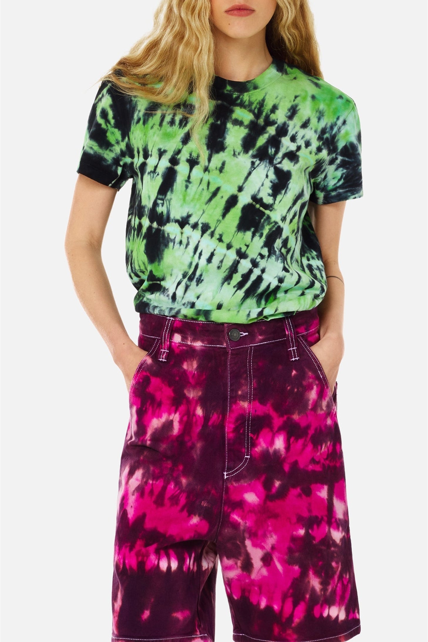 T-shirt tie and dye brodé - Green & White