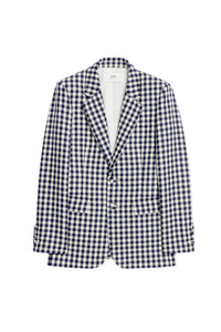 Blazer à motif vichy boutonné en laine mélangée - Nautic Blue & Natural White
