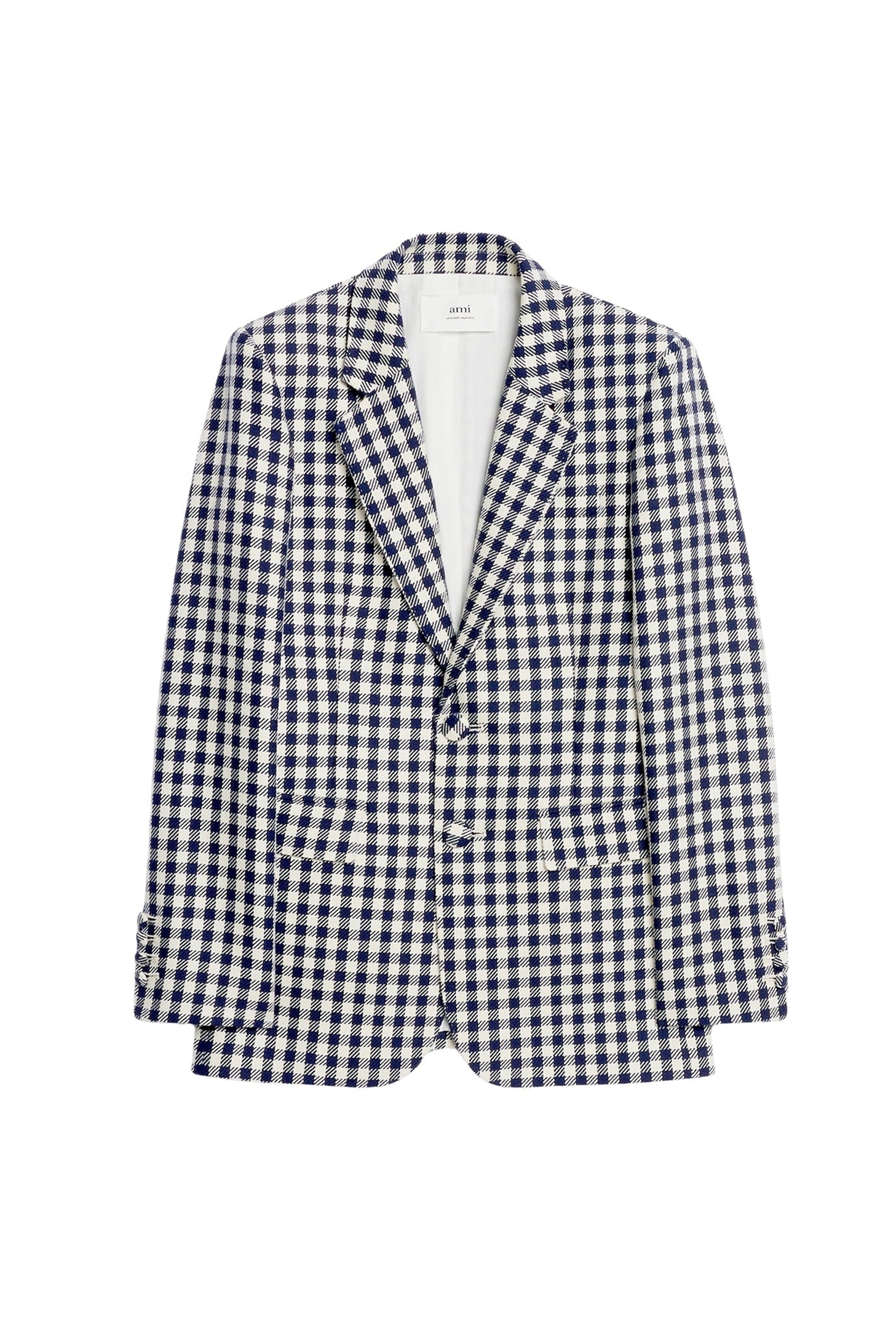 Blazer à motif vichy boutonné en laine mélangée - Nautic Blue & Natural White