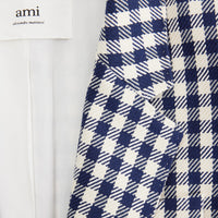 Blazer à motif vichy boutonné en laine mélangée - Nautic Blue & Natural White