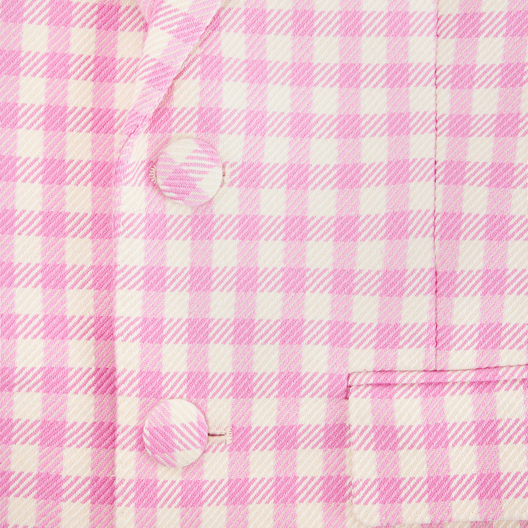 Blazer à motif vichy boutonné en laine mélangée - Candy Pink & Natural White