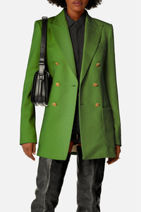 Blazer long croisé en laine - Evergreen