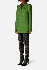 Blazer long croisé en laine - Evergreen
