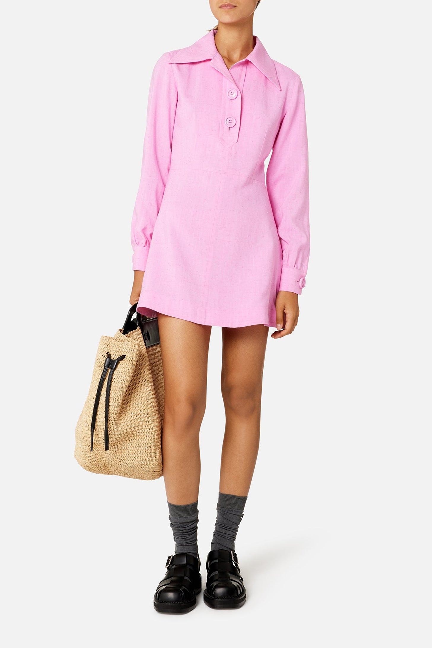 Short dress with button-down collar - Candy Pink