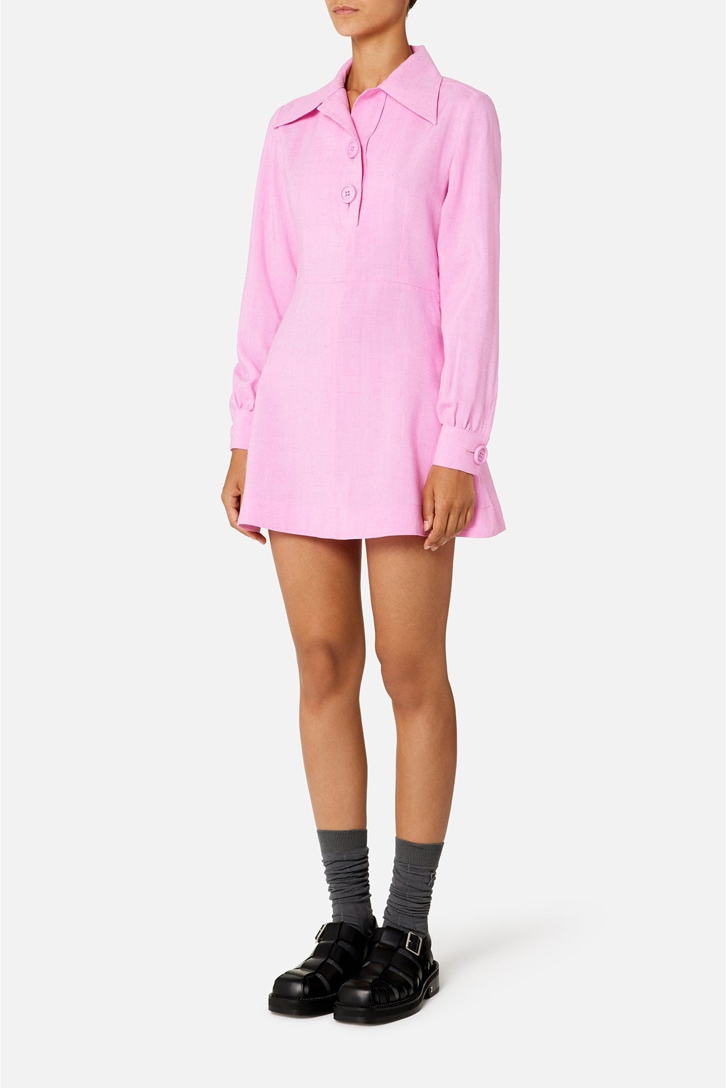 Robe courte à col boutonné - Candy Pink