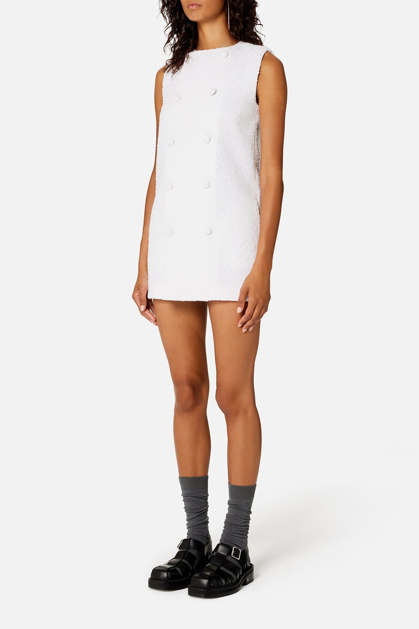 Robe courte croisée en laine - Natural White