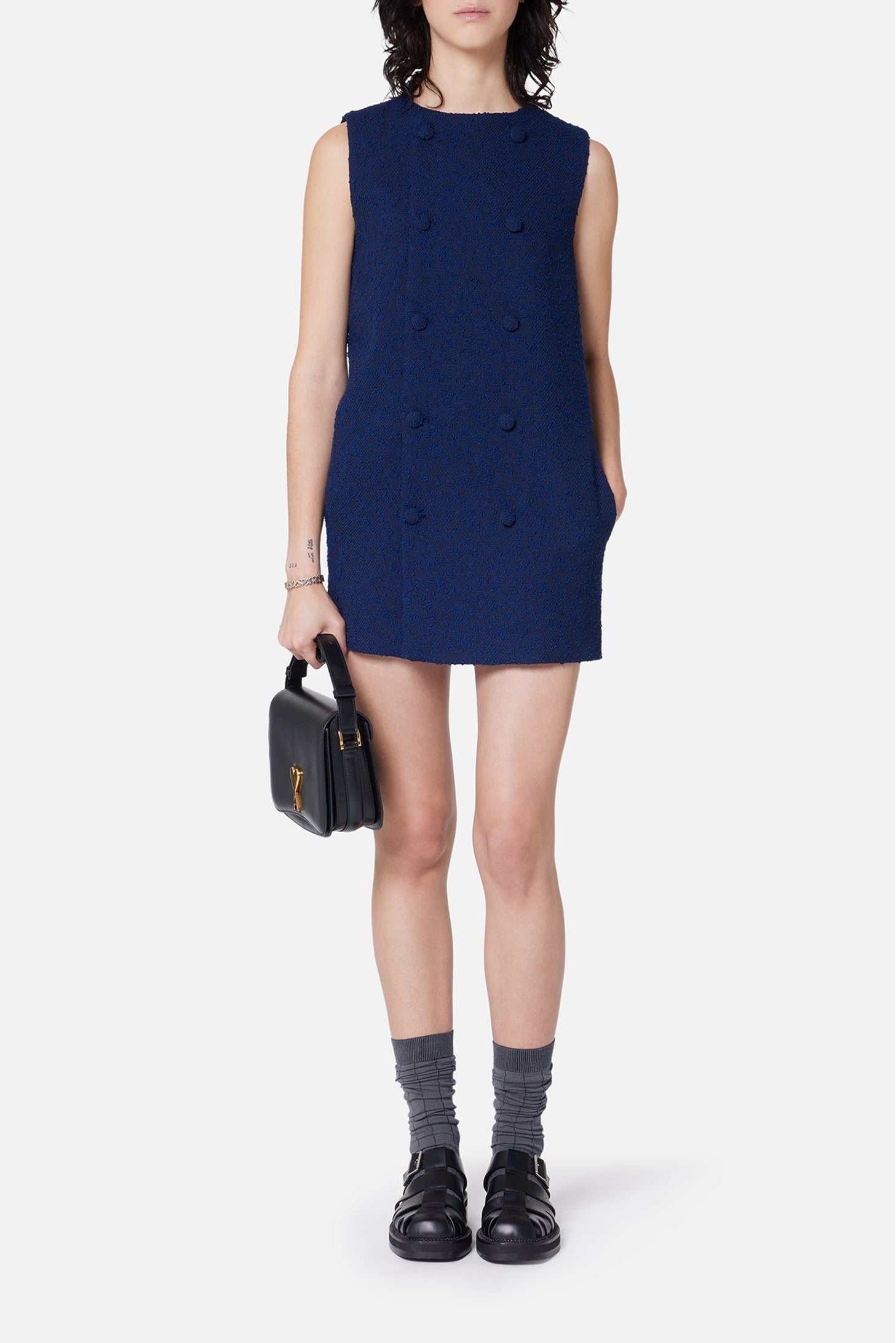 Robe courte croisée en laine - Nautic Blue