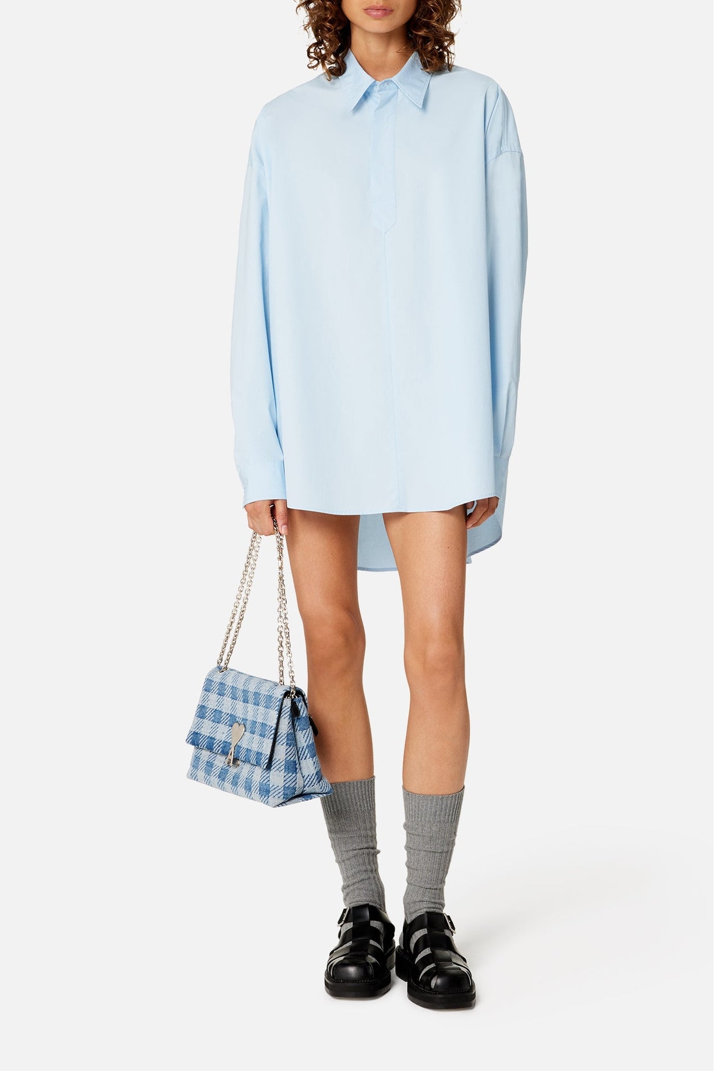 Short asymmetric shirt dress - Sky Blue