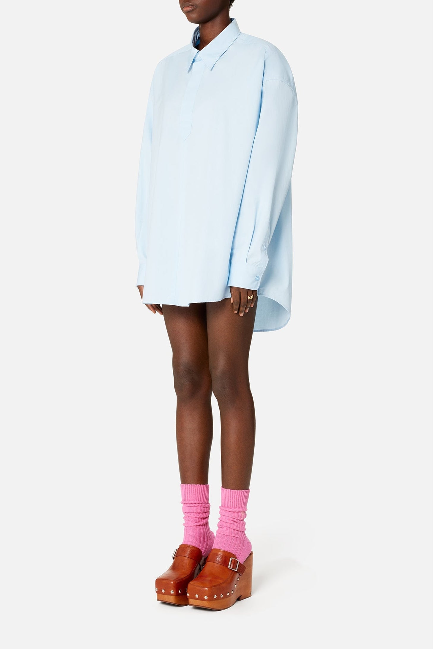 Short asymmetric shirt dress - Sky Blue