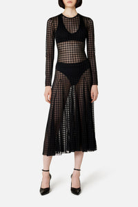 Robe midi à motif vichy en dentelle - Black