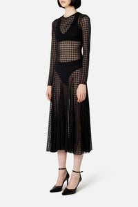 Robe midi à motif vichy en dentelle - Black